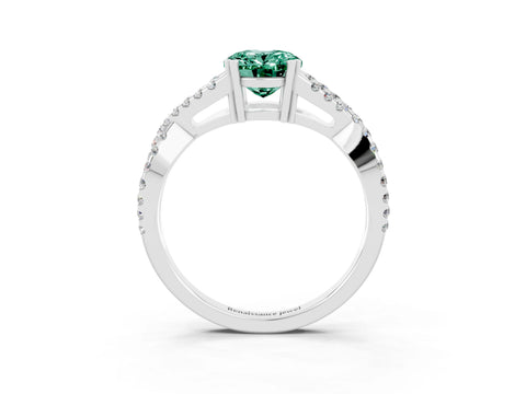 White gold Oval Cut Green Sapphire Solitaire Ring with Four-Prong Setting and Twisted Pavé Band_3