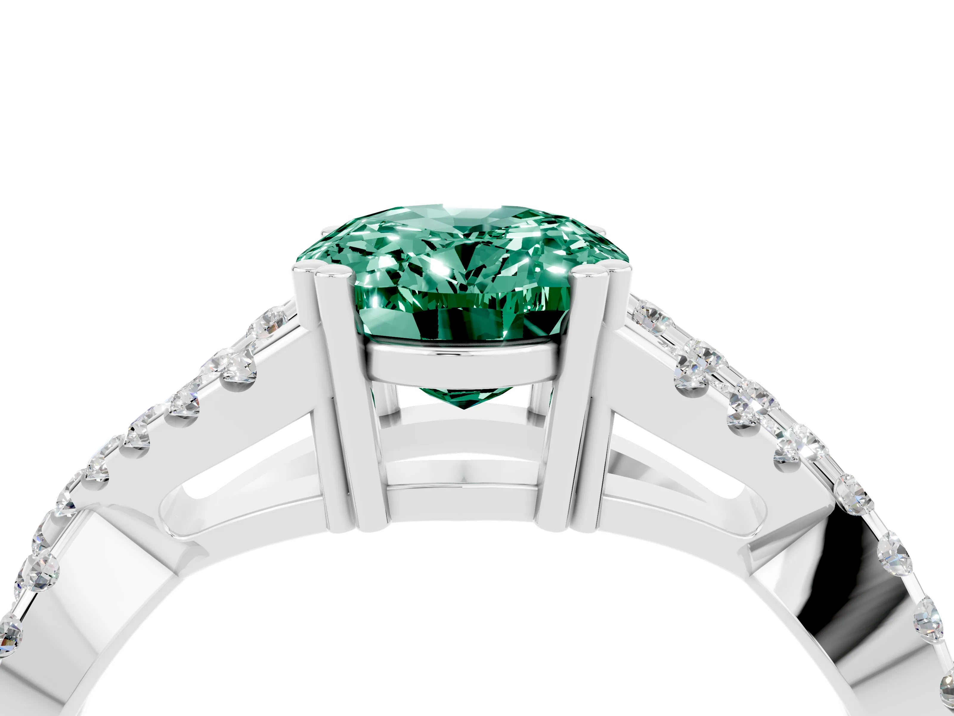 White gold Oval Cut Green Sapphire Solitaire Ring with Four-Prong Setting and Twisted Pavé Band_4