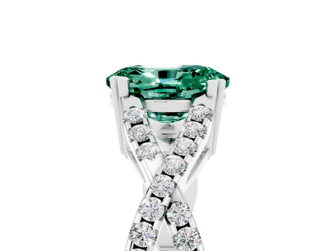 White gold Oval Cut Green Sapphire Solitaire Ring with Four-Prong Setting and Twisted Pavé Band_5
