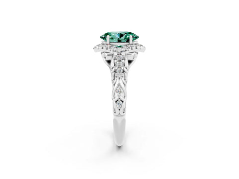 White gold Oval Cut Green Sapphire Solitaire Ring with Hidden Halo and Pavé Band_14