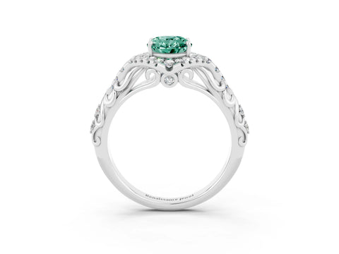 White gold Oval Cut Green Sapphire Solitaire Ring with Hidden Halo and Pavé Band_15