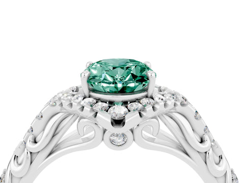 White gold Oval Cut Green Sapphire Solitaire Ring with Hidden Halo and Pavé Band_16