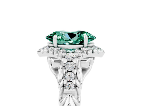 White gold Oval Cut Green Sapphire Solitaire Ring with Hidden Halo and Pavé Band_17