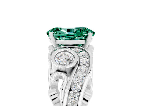 White gold Oval Cut Green Sapphire Solitaire Ring with Milgrain Pavé Band and Four-Prong Setting_17