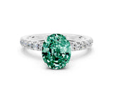 White gold Oval Cut Green Sapphire Solitaire Ring with Pavé Accents and Four-Prong Setting
