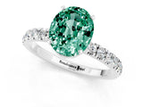 White gold Oval Cut Green Sapphire Solitaire Ring with Pavé Accents and Four-Prong Setting_1