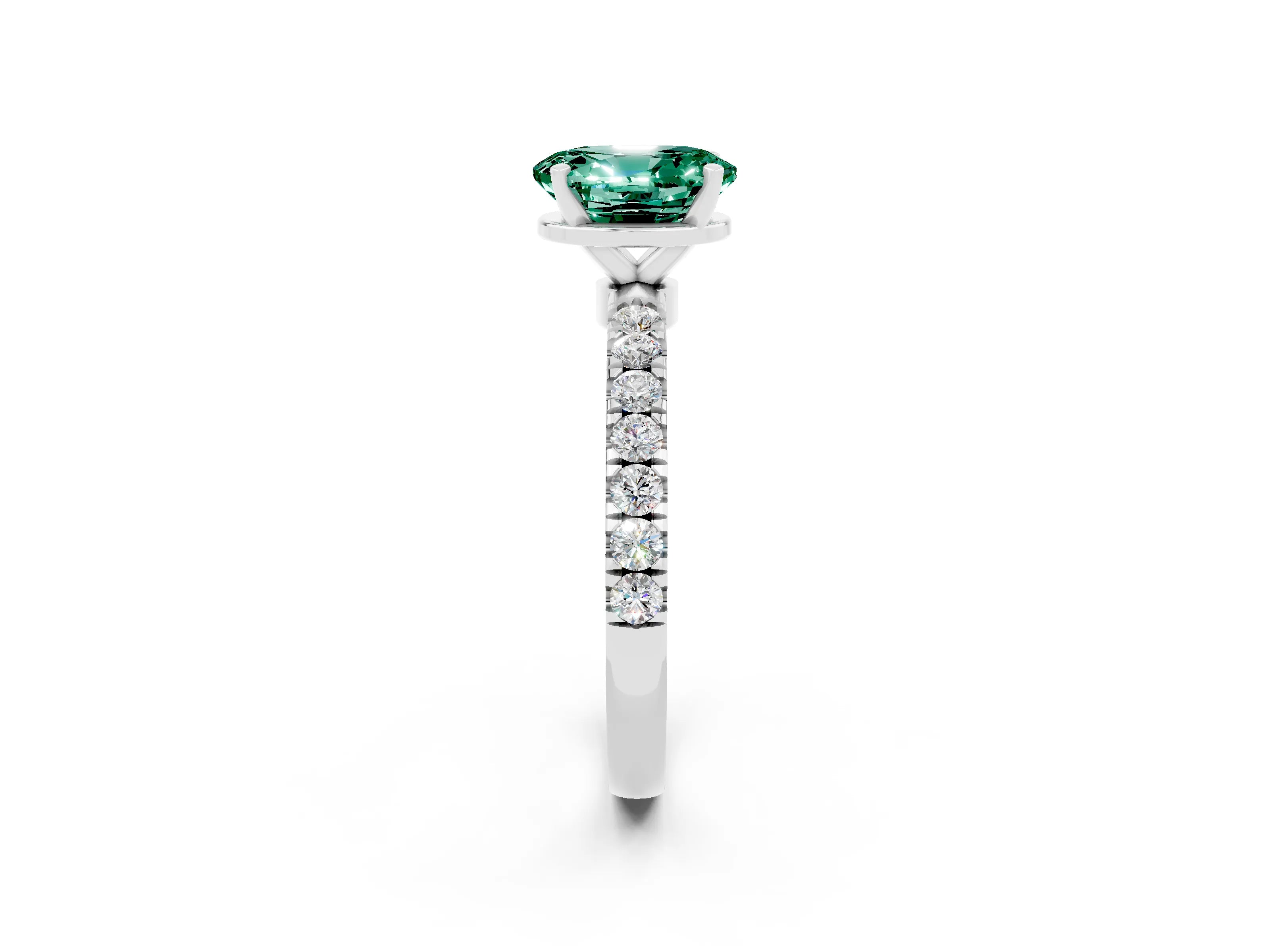 White gold Oval Cut Green Sapphire Solitaire Ring with Pavé Accents and Four-Prong Setting_2