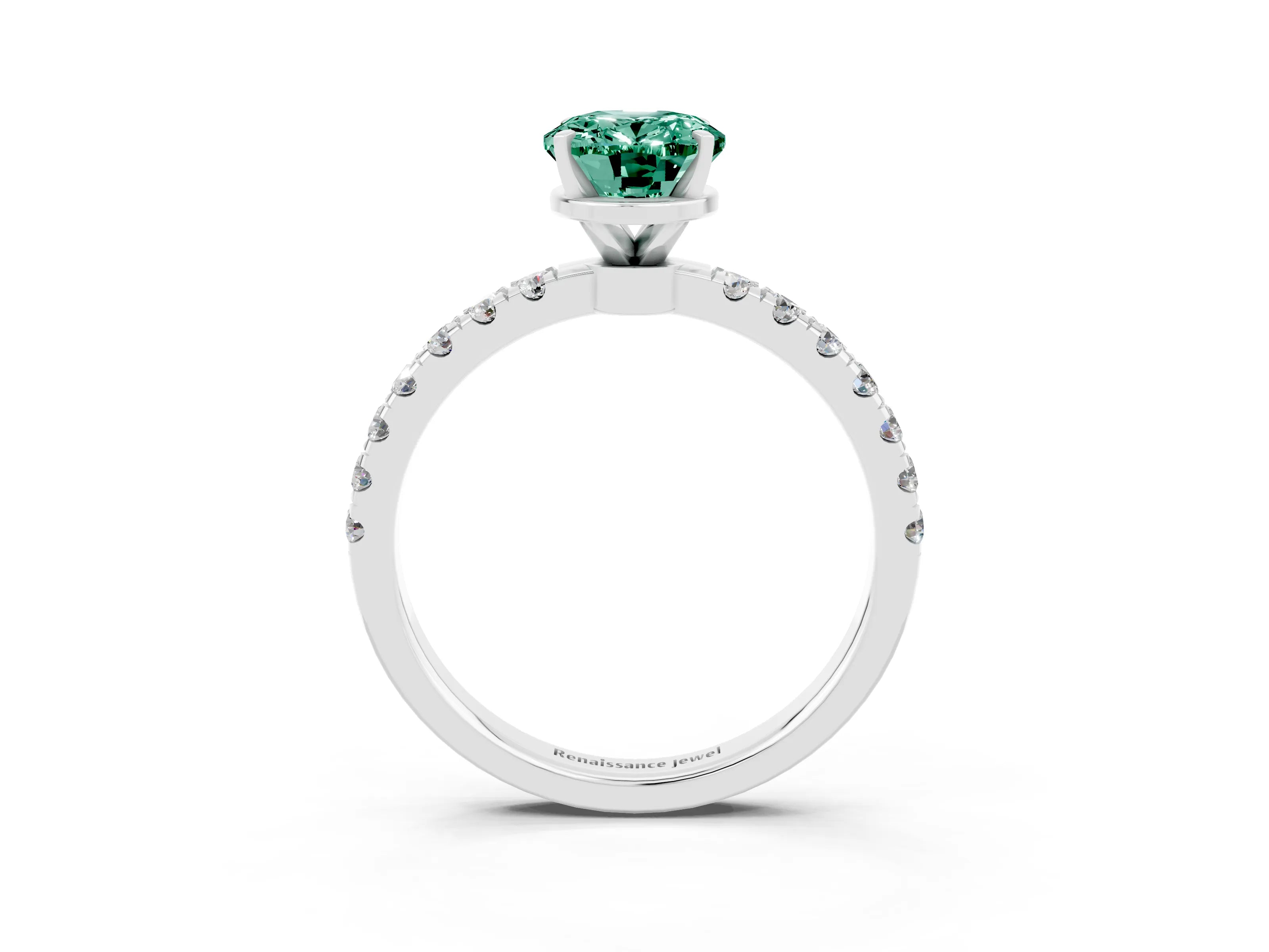 White gold Oval Cut Green Sapphire Solitaire Ring with Pavé Accents and Four-Prong Setting_3
