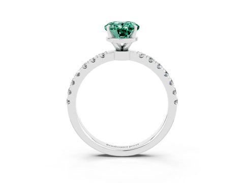 White gold Oval Cut Green Sapphire Solitaire Ring with Pavé Accents and Four-Prong Setting_3