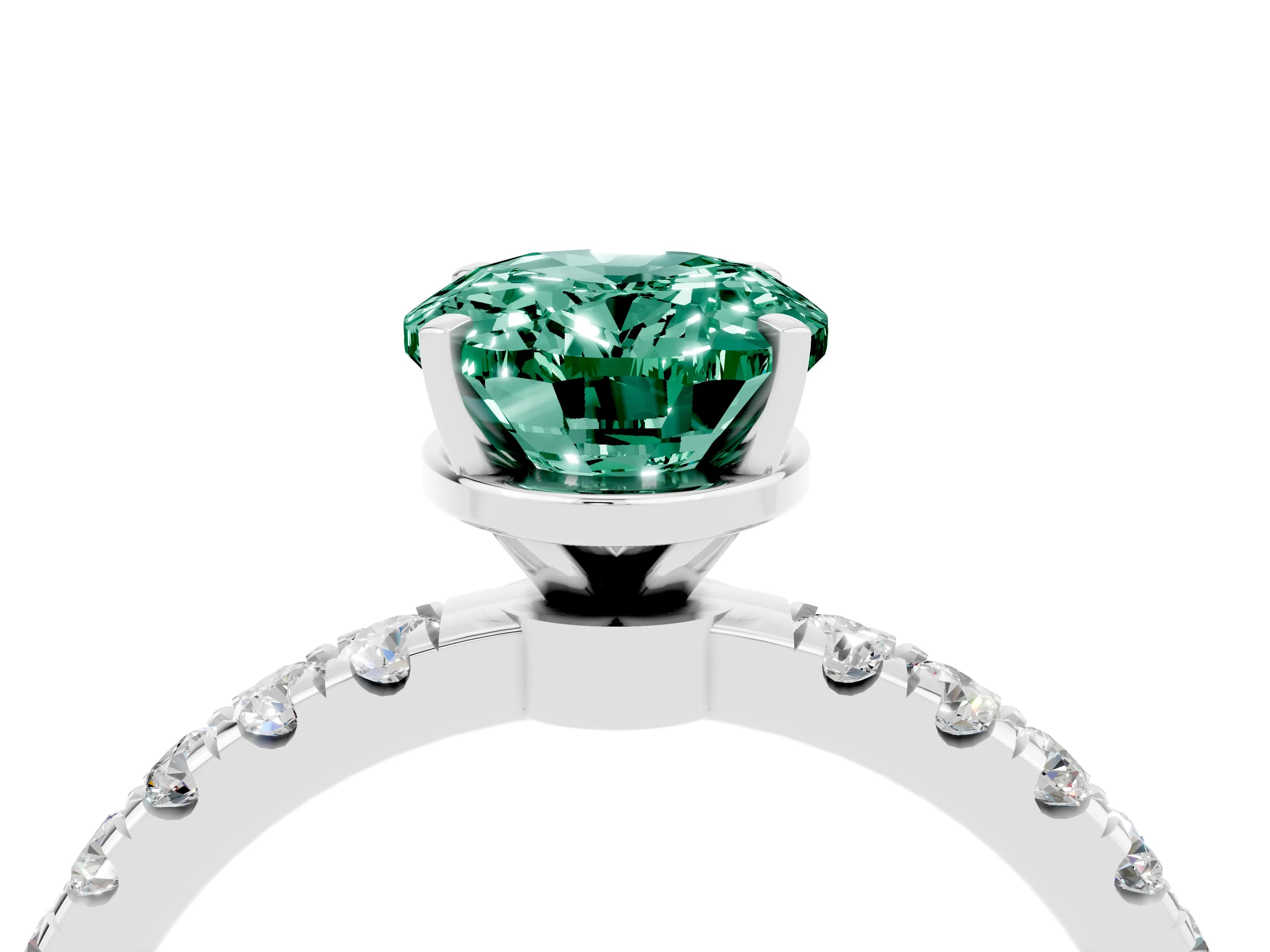 White gold Oval Cut Green Sapphire Solitaire Ring with Pavé Accents and Four-Prong Setting_4