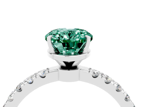 White gold Oval Cut Green Sapphire Solitaire Ring with Pavé Accents and Four-Prong Setting_4