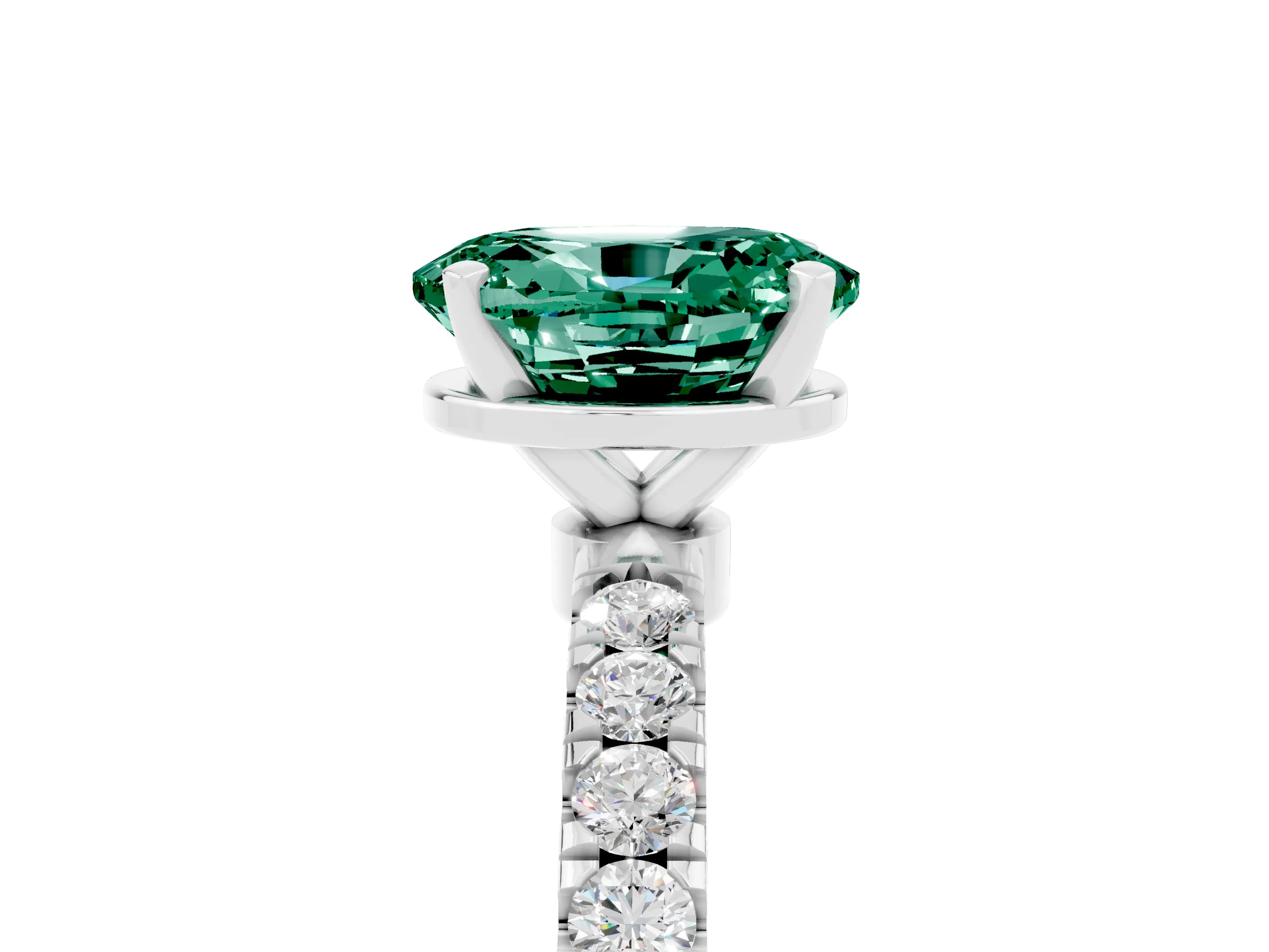 White gold Oval Cut Green Sapphire Solitaire Ring with Pavé Accents and Four-Prong Setting_5
