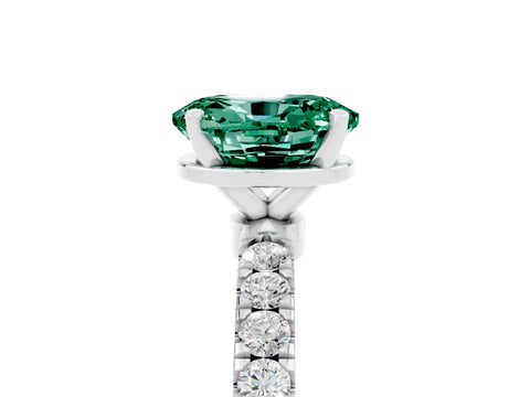 White gold Oval Cut Green Sapphire Solitaire Ring with Pavé Accents and Four-Prong Setting_5