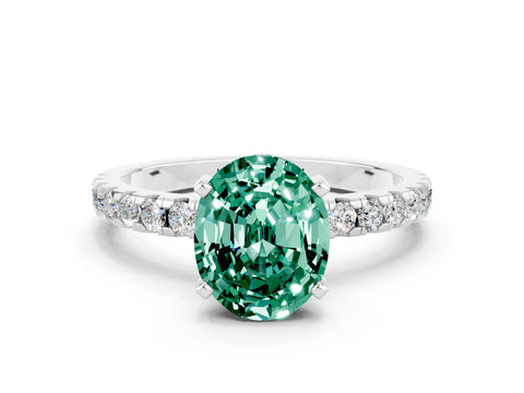 White gold Oval Cut Green Sapphire Solitaire Ring with Pavé Band and Four-Prong Setting_24
