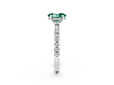 White gold Oval Cut Green Sapphire Solitaire Ring with Pavé Band and Four-Prong Setting_26