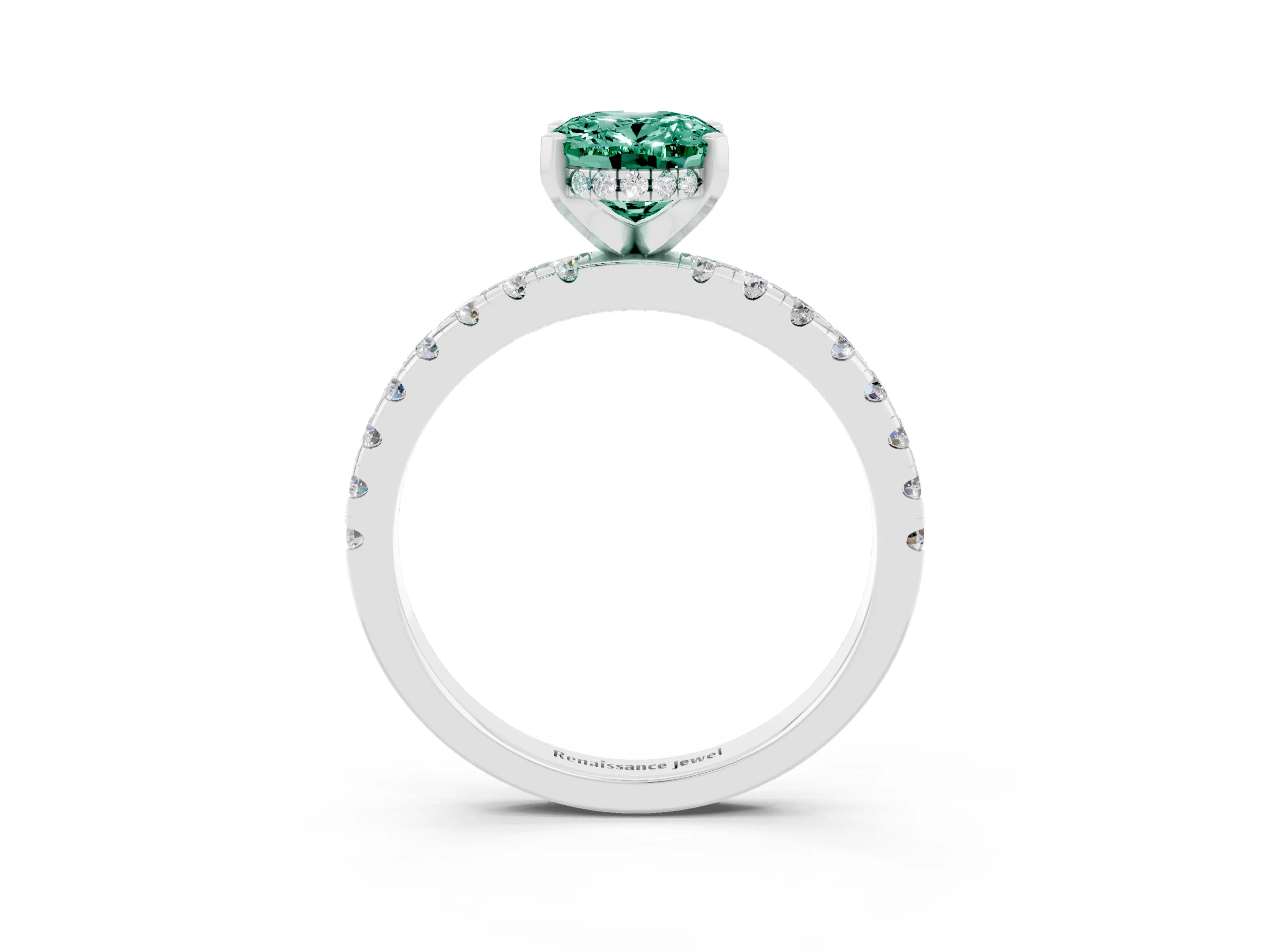 White gold Oval Cut Green Sapphire Solitaire Ring with Pavé Band and Four-Prong Setting_27