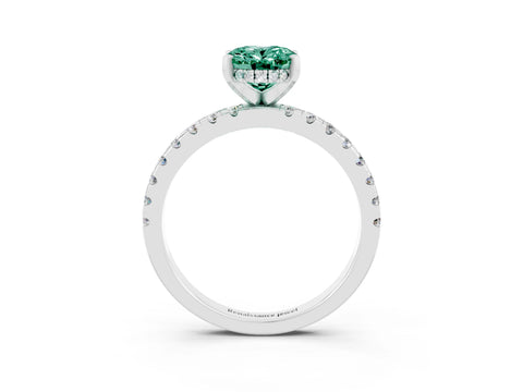 White gold Oval Cut Green Sapphire Solitaire Ring with Pavé Band and Four-Prong Setting_27