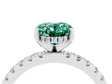 White gold Oval Cut Green Sapphire Solitaire Ring with Pavé Band and Four-Prong Setting_28