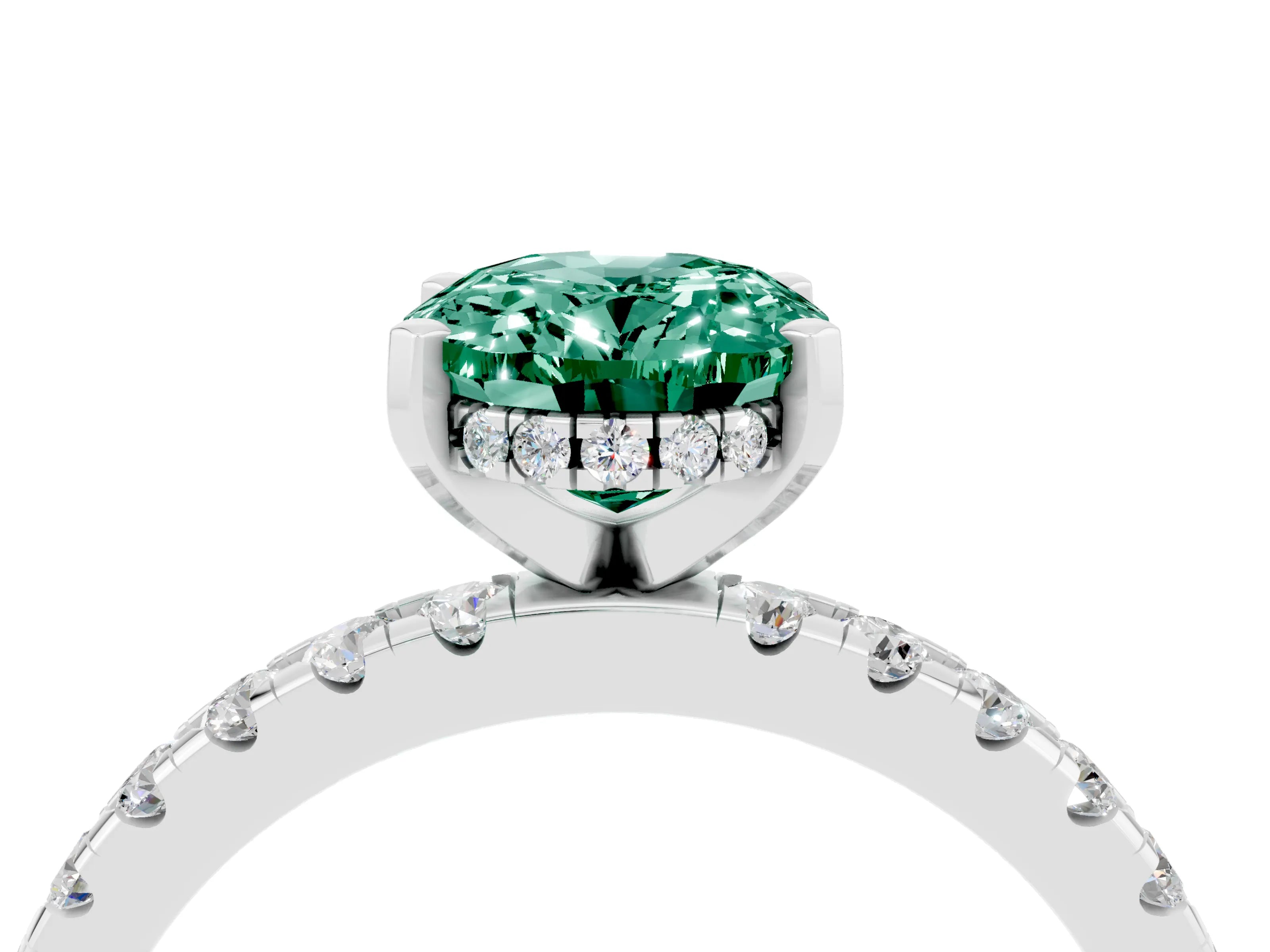 White gold Oval Cut Green Sapphire Solitaire Ring with Pavé Band and Four-Prong Setting_28
