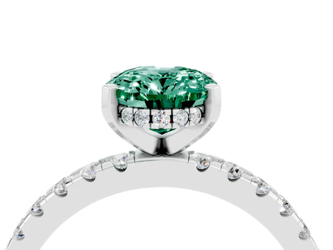 White gold Oval Cut Green Sapphire Solitaire Ring with Pavé Band and Four-Prong Setting_28