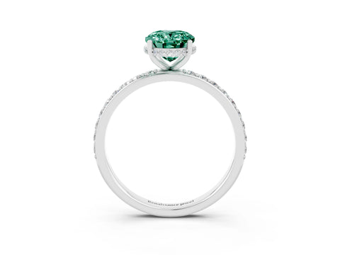 White gold Oval Cut Green Sapphire Solitaire Ring with Pavé Band and Hidden Halo_15