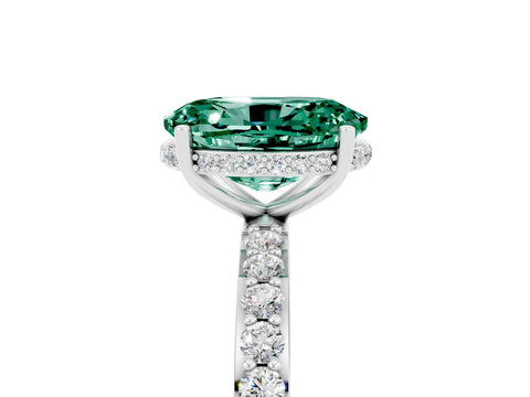 White gold Oval Cut Green Sapphire Solitaire Ring with Pavé Band and Hidden Halo_5