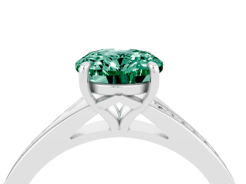 White gold Oval Cut Green Sapphire Solitaire Ring with Pavé Band and Prong Setting_16