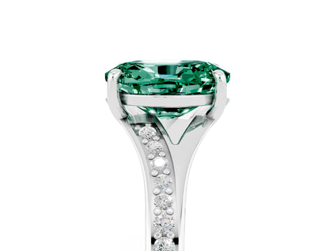White gold Oval Cut Green Sapphire Solitaire Ring with Pavé Band and Prong Setting_17