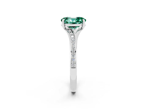 White gold Oval Cut Green Sapphire Solitaire Ring with Pavé Band and Prong Setting_2