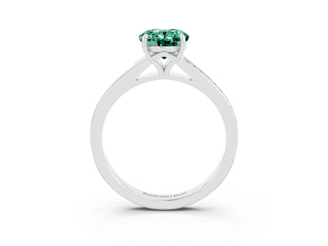 White gold Oval Cut Green Sapphire Solitaire Ring with Pavé Band and Prong Setting_3
