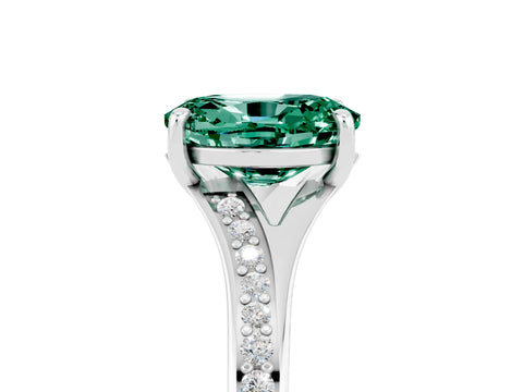 White gold Oval Cut Green Sapphire Solitaire Ring with Pavé Band and Prong Setting_5