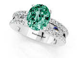 White gold Oval Cut Green Sapphire Solitaire Ring with Pavé and Channel Set Band_1