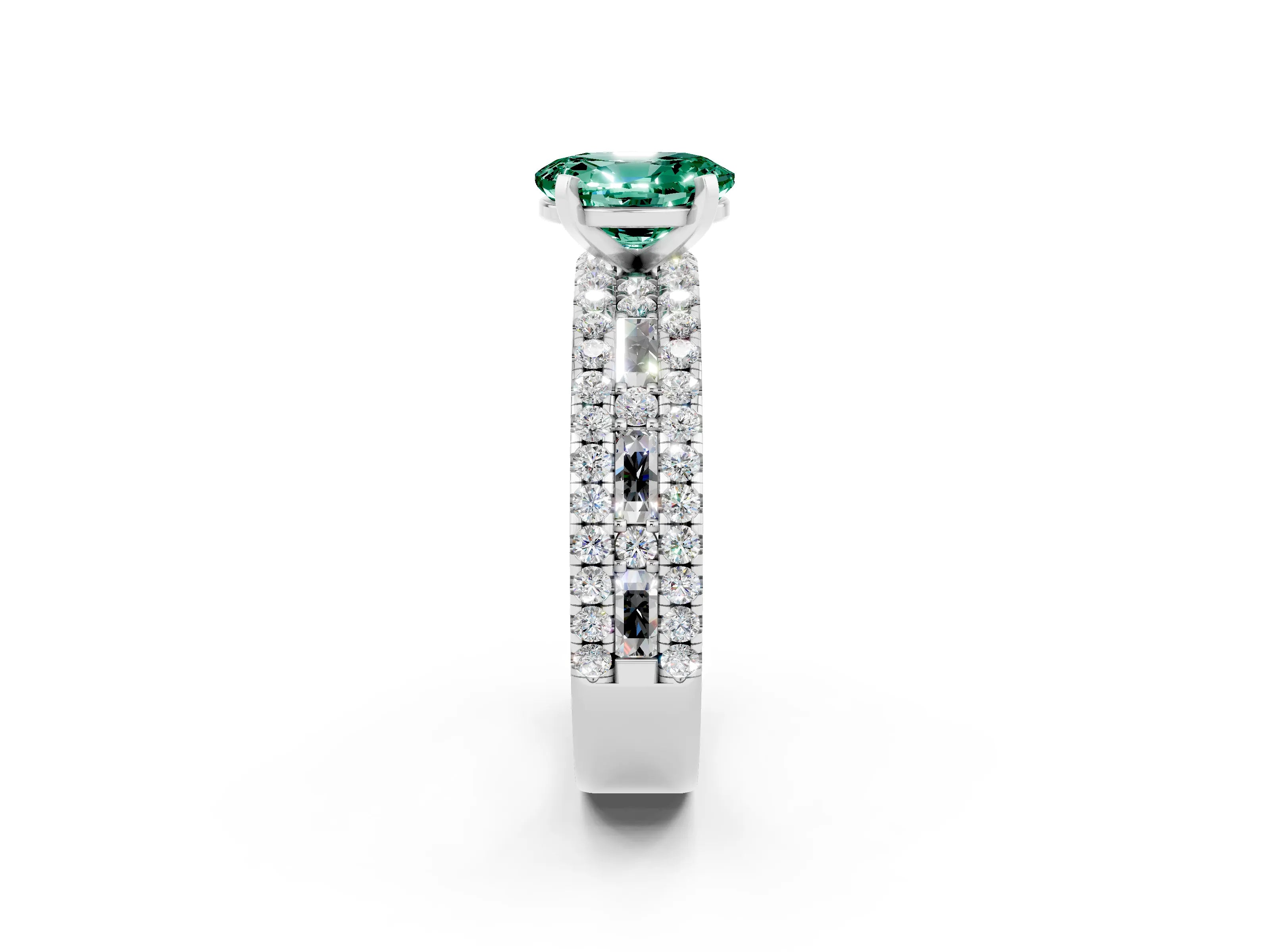 White gold Oval Cut Green Sapphire Solitaire Ring with Pavé and Channel Set Band_2
