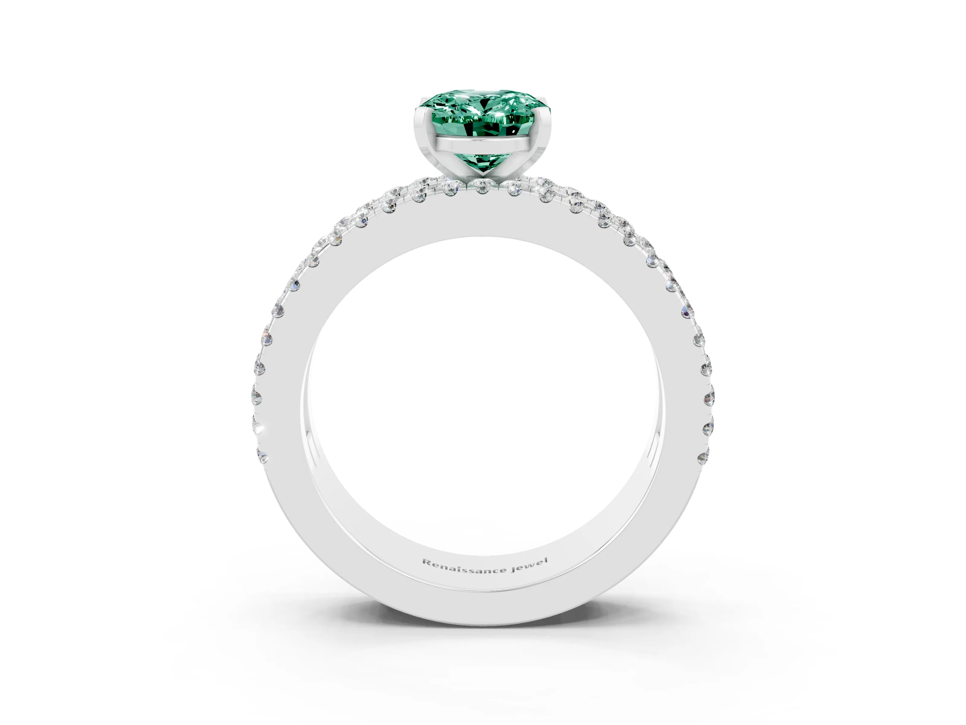 White gold Oval Cut Green Sapphire Solitaire Ring with Pavé and Channel Set Band_3