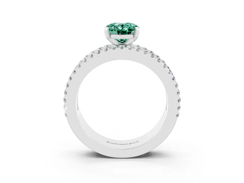 White gold Oval Cut Green Sapphire Solitaire Ring with Pavé and Channel Set Band_3