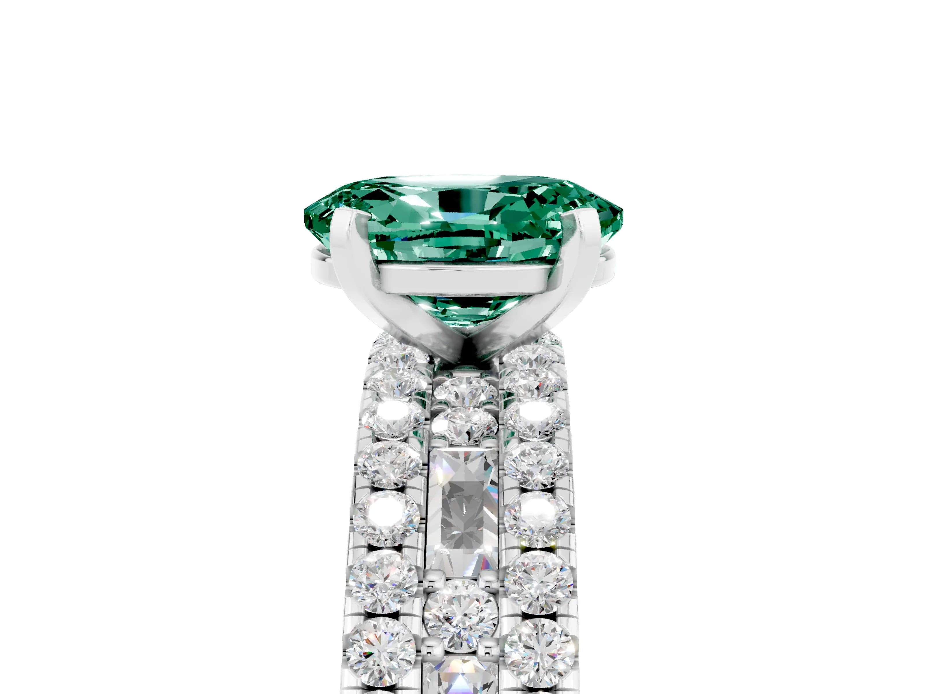 White gold Oval Cut Green Sapphire Solitaire Ring with Pavé and Channel Set Band_5