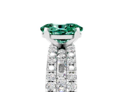 White gold Oval Cut Green Sapphire Solitaire Ring with Pavé and Channel Set Band_5