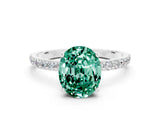 White gold Oval Cut Green Sapphire Solitaire Ring with Pave Band and Four Prong Setting_24