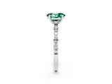 White gold Oval Cut Green Sapphire Solitaire Ring with Pave Band and Four Prong Setting_26