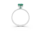 White gold Oval Cut Green Sapphire Solitaire Ring with Pave Band and Four Prong Setting_27
