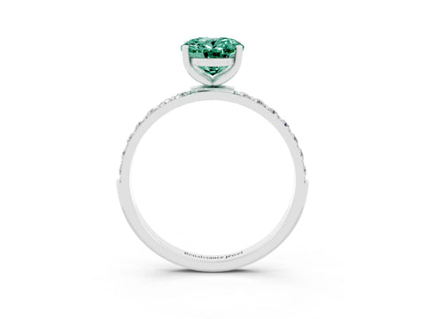 White gold Oval Cut Green Sapphire Solitaire Ring with Pave Band and Four Prong Setting_27