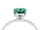 White gold Oval Cut Green Sapphire Solitaire Ring with Pave Band and Four Prong Setting_28