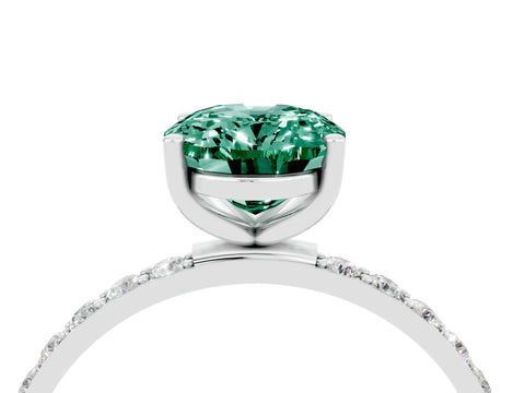 White gold Oval Cut Green Sapphire Solitaire Ring with Pave Band and Four Prong Setting_28