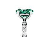 White gold Oval Cut Green Sapphire Solitaire Ring with Pave Band and Four Prong Setting_29