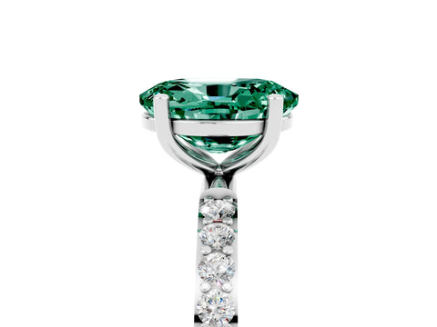 White gold Oval Cut Green Sapphire Solitaire Ring with Pave Band and Four Prong Setting_29