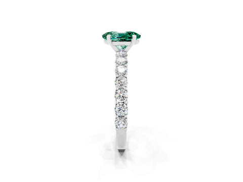 White gold Oval Cut Green Sapphire Solitaire Ring with Shared Prong Pavé Band and Four-Prong Setting_2