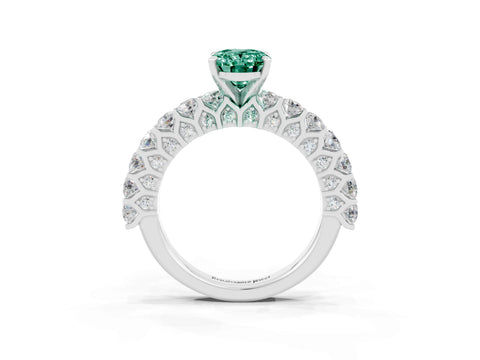 White gold Oval Cut Green Sapphire Solitaire Ring with Shared Prong Pavé Band and Four-Prong Setting_3