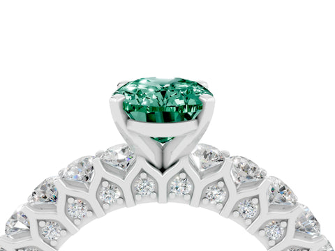 White gold Oval Cut Green Sapphire Solitaire Ring with Shared Prong Pavé Band and Four-Prong Setting_4