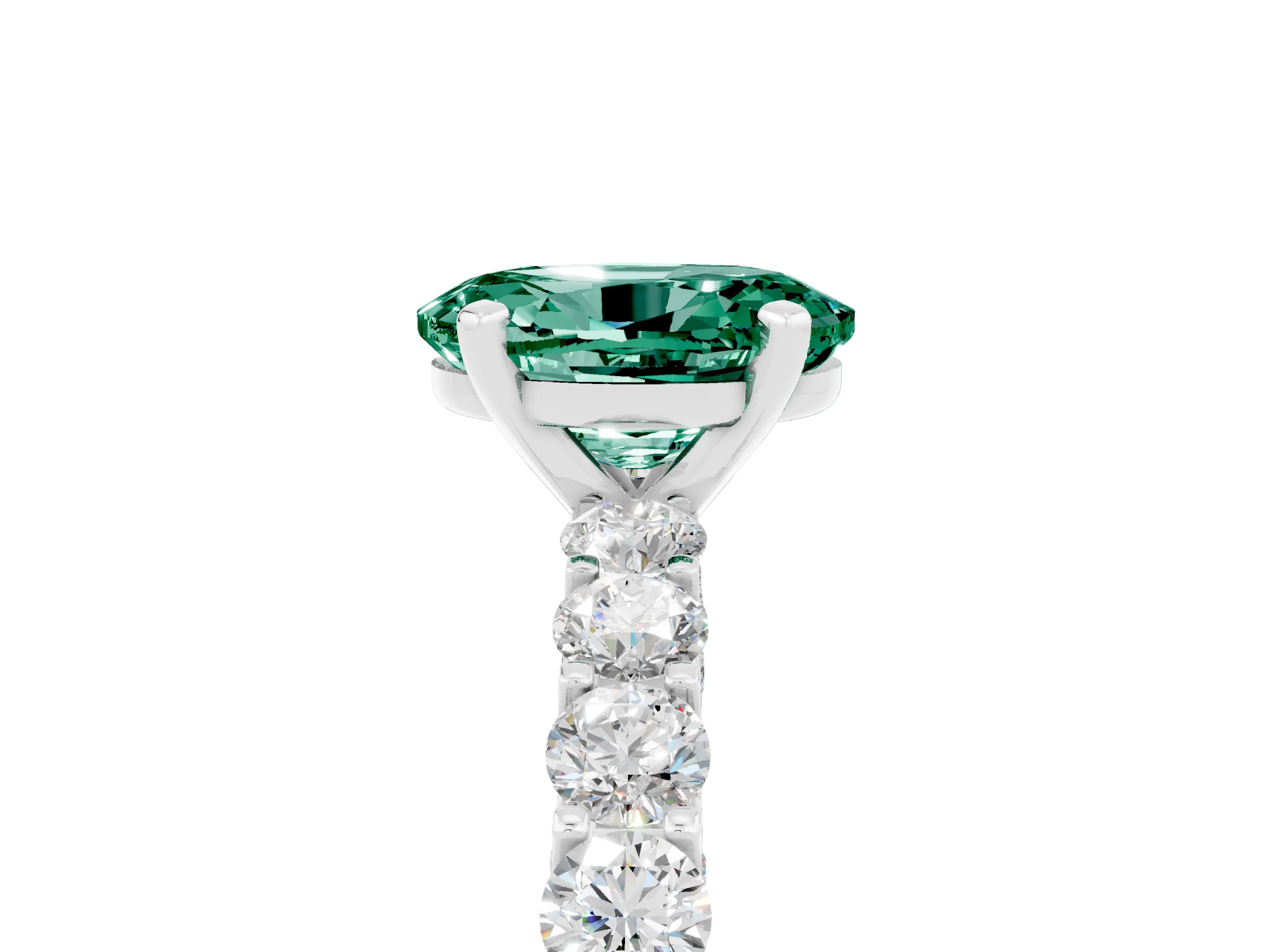 White gold Oval Cut Green Sapphire Solitaire Ring with Shared Prong Pavé Band and Four-Prong Setting_5