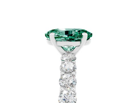 White gold Oval Cut Green Sapphire Solitaire Ring with Shared Prong Pavé Band and Four-Prong Setting_5